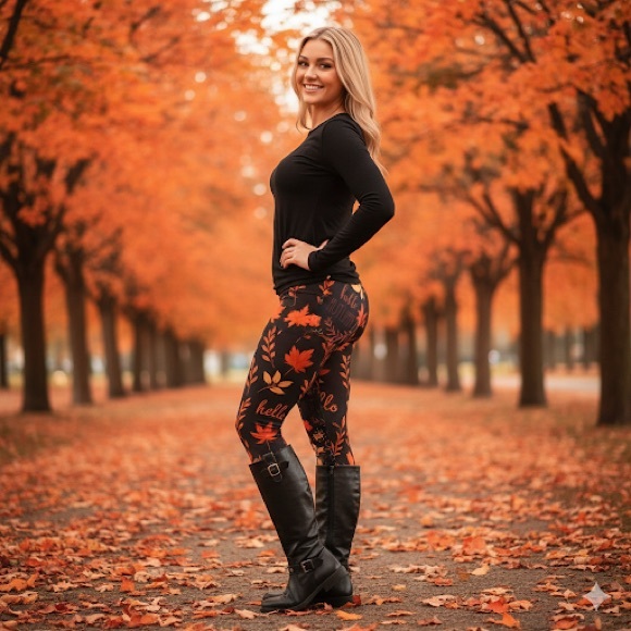 OS/TC/TC2 NEW Womens Thanksgiving Leggings w/Pockets Luxury Fall Leaf Yoga Pants - Picture 8 of 14